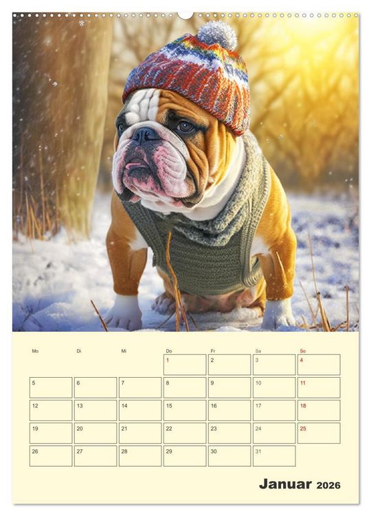 Produktbild: English Bulldogs. Fr&ouml;hliche Dickk&ouml;pfe mit Charakter (Wandkalender 2026 DIN A2 hoch), CALVENDO Monatskalender