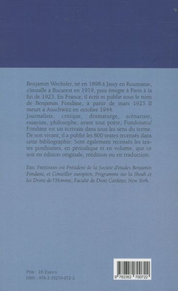 Produktbild: Bibliographie de l'oeuvre de Benjamin Fondane