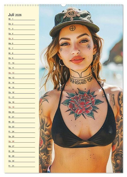 Produktbild: Coole Tatoo-Girls. H&uuml;bsch, modern und selbstbewusst (Wandkalender 2026 DIN A2 hoch), CALVENDO Monatskalender