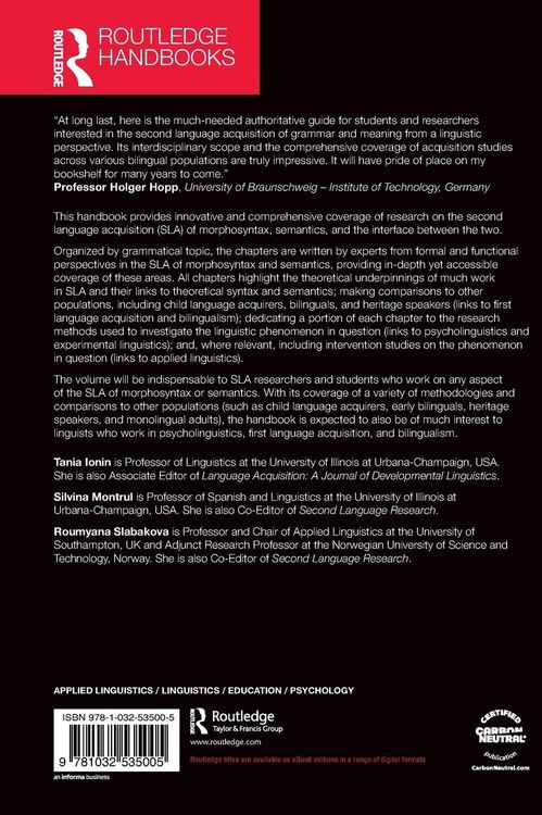 Produktbild: The Routledge Handbook of Second Language Acquisition, Morphosyntax, and Semantics