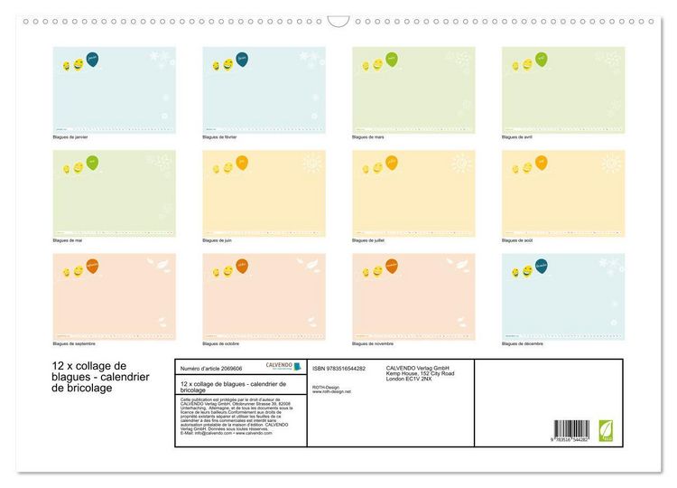 Produktbild: 12 x collage de blagues - calendrier de bricolage (Calendrier mural 2026 DIN A2 vertical), CALVENDO calendrier mensuel