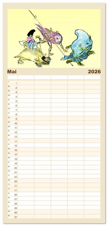 Produktbild: Familienplaner 2026 - Kawanabe Kyosai - Einhundert D&auml;monen mit 5 Spalten (Wandkalender, 21 x 45 cm) CALVENDO