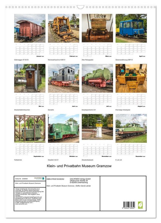 Produktbild: Klein- und Privatbahn Museum Gramzow (Wandkalender 2026 DIN A2 hoch), CALVENDO Monatskalender