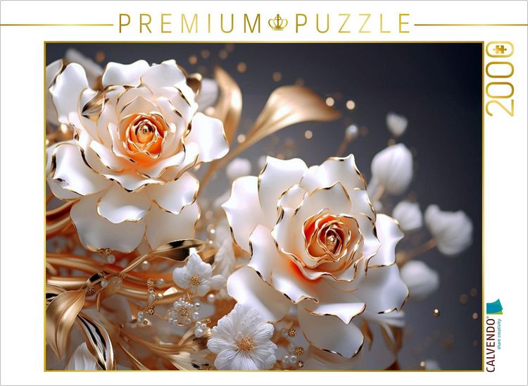Produktbild: CALVENDO Puzzle Wei&szlig;goldene Rosen wie aus Porzellan | 2000 Teile Lege-Gr&ouml;&szlig;e 90x67cm Foto-Puzzle f&uuml;r gl&uuml;ckliche Stunden