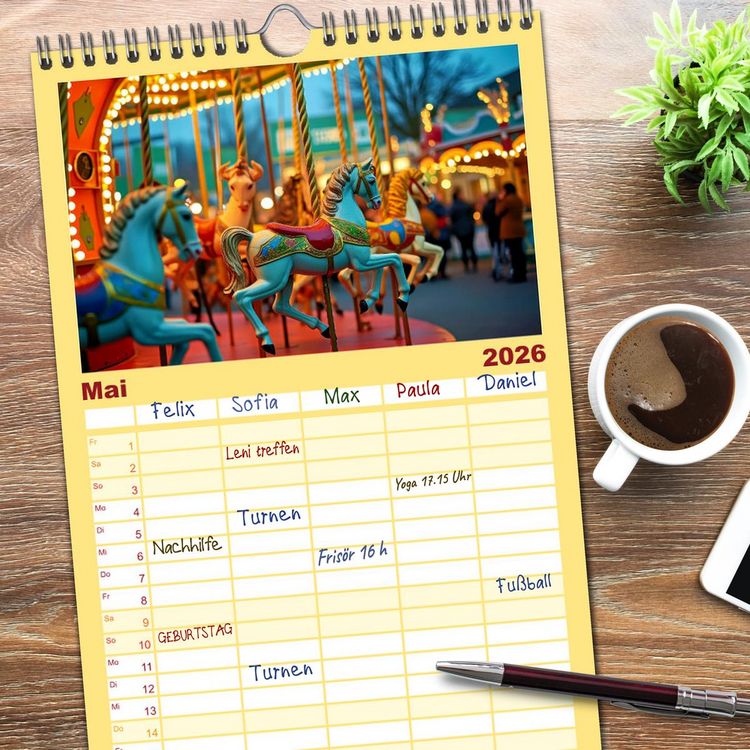 Produktbild: Familienplaner 2026 - Riesenr&auml;der und Kirmes mit 5 Spalten (Wandkalender, 21 x 45 cm) CALVENDO
