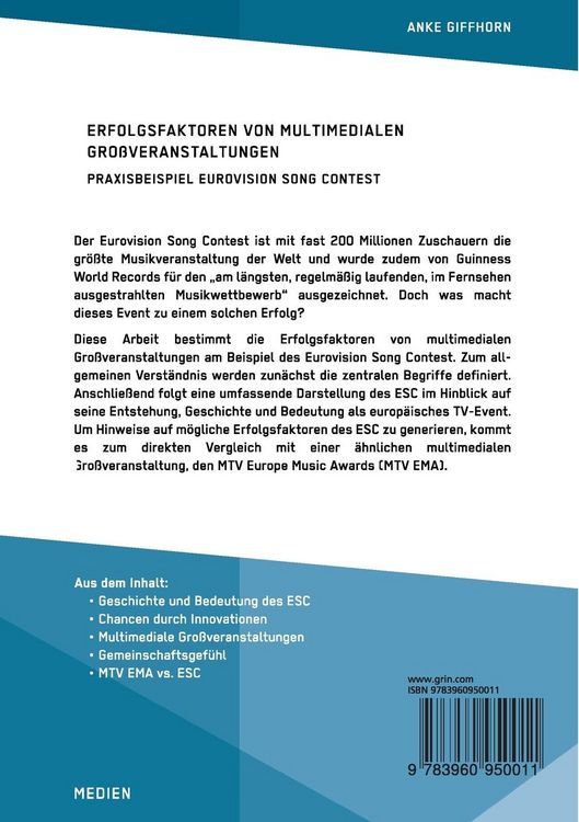 Produktbild: Erfolgsfaktoren von multimedialen Gro&szlig;veranstaltungen. Praxisbeispiel Eurovision Song Contest