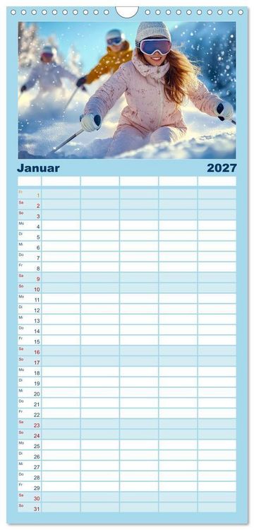 Produktbild: Familienplaner 2027 - Skifahren - endlich Schnee mit 5 Spalten (Wandkalender, 21 x 45 cm) CALVENDO