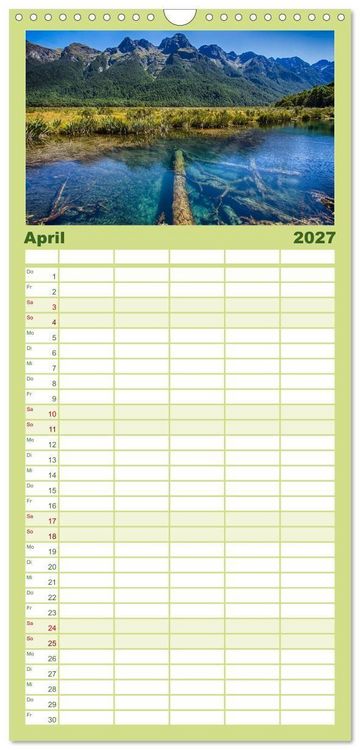 Produktbild: Familienplaner 2027 - Neuseeland - Die sch&ouml;nsten Orte am anderen Ende der Welt mit 5 Spalten (Wandkalender, 21 x 45 cm) CALVENDO