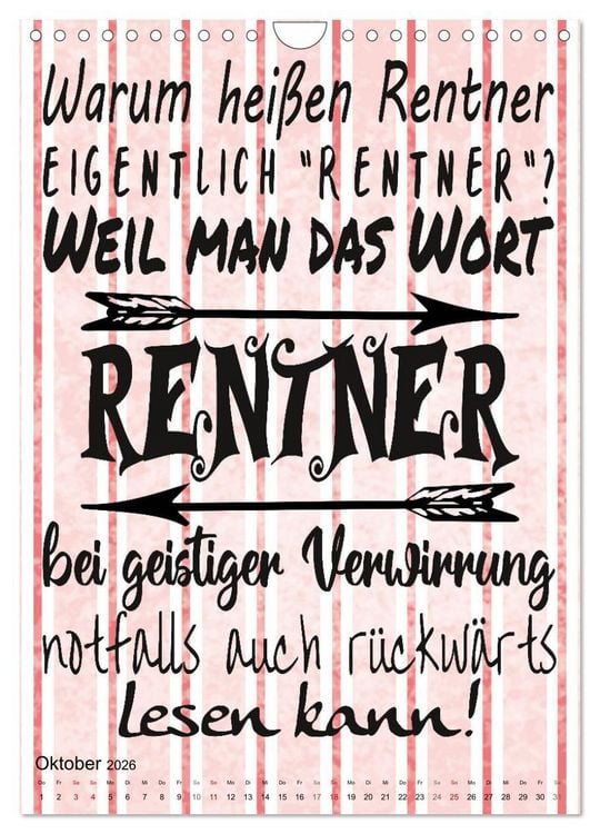 Produktbild: Coole Spr&uuml;che zum Ruhestand (Wandkalender 2026 DIN A4 hoch), CALVENDO Monatskalender