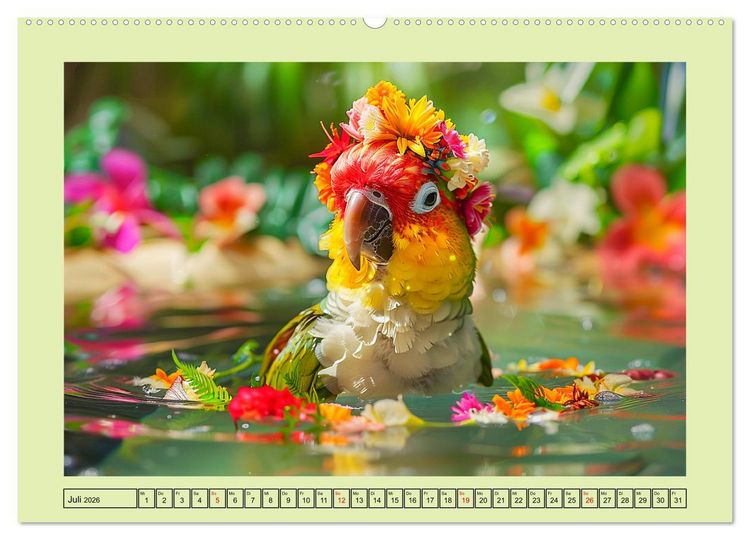 Produktbild: Papageien-Fashion. Farbenfroher Modestil im Dschungel (Wandkalender 2026 DIN A2 quer), CALVENDO Monatskalender