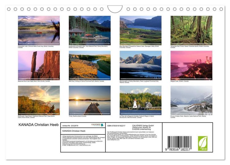 Produktbild: KANADA Christian Heeb (Wandkalender 2026 DIN A4 quer), CALVENDO Monatskalender