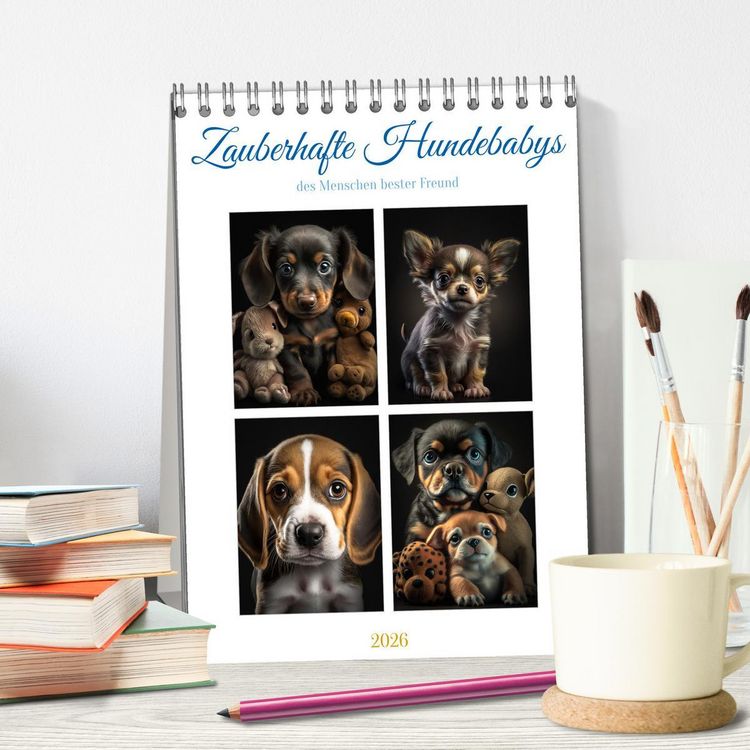 Produktbild: Zauberhafte Hundebabys (Tischkalender 2026 DIN A5 hoch), CALVENDO Monatskalender