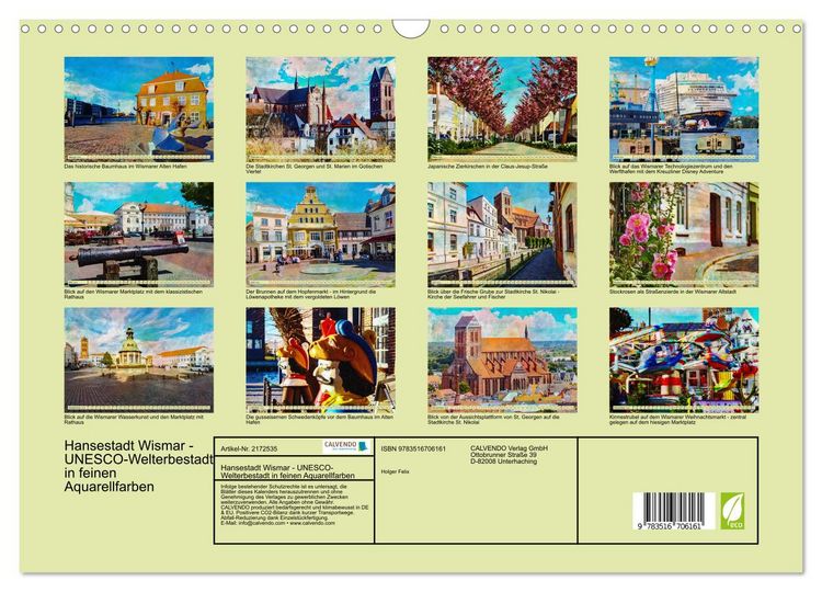Produktbild: Hansestadt Wismar - UNESCO-Welterbestadt in feinen Aquarellfarben (Wandkalender 2026 DIN A3 quer), CALVENDO Monatskalender