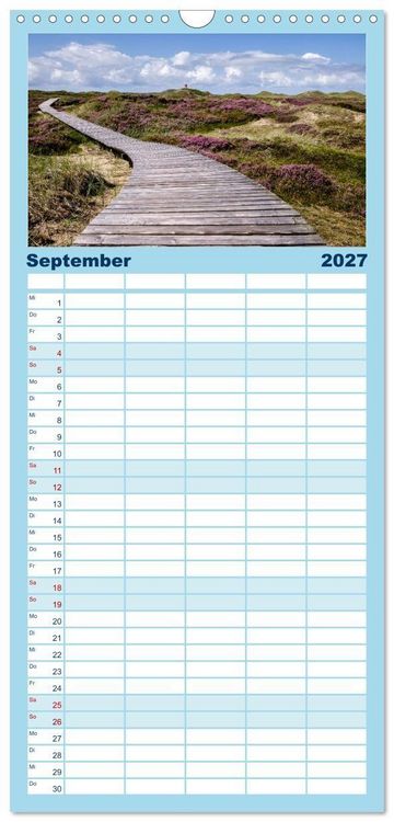 Produktbild: Familienplaner 2027 - Nordfriesland - weiter Horizont, faszinierende Natur, idyllische St&auml;dte mit 5 Spalten (Wandkalender, 21 x 45 cm) CALVENDO