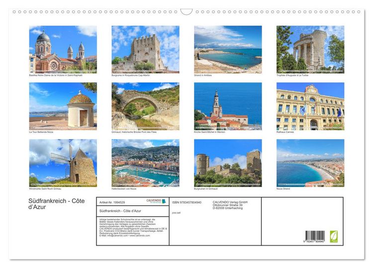 Produktbild: S&uuml;dfrankreich - C&ocirc;te d&rsquo;Azur (Wandkalender 2026 DIN A2 quer), CALVENDO Monatskalender