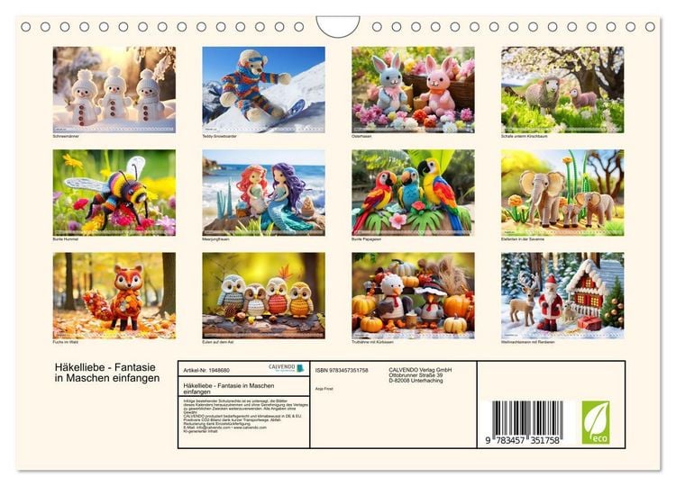 Produktbild: H&auml;kelliebe - Fantasie in Maschen einfangen (Wandkalender 2026 DIN A4 quer), CALVENDO Monatskalender