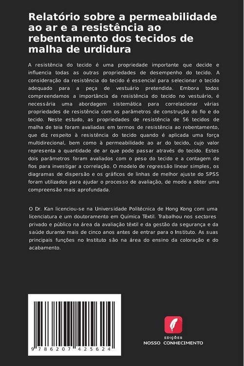 Produktbild: Relat&oacute;rio sobre a permeabilidade ao ar e a resist&ecirc;ncia ao rebentamento dos tecidos de malha de urdidura