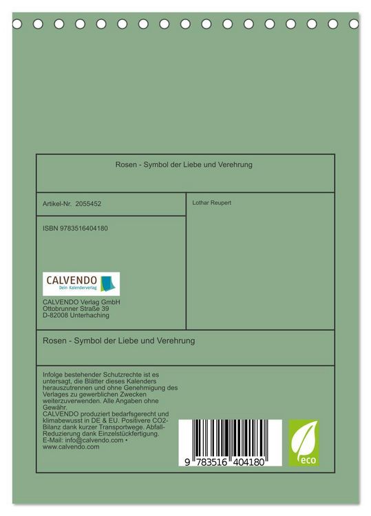 Produktbild: Rosen - Symbol der Liebe und Verehrung (Tischkalender 2026 DIN A5 hoch), CALVENDO Monatskalender