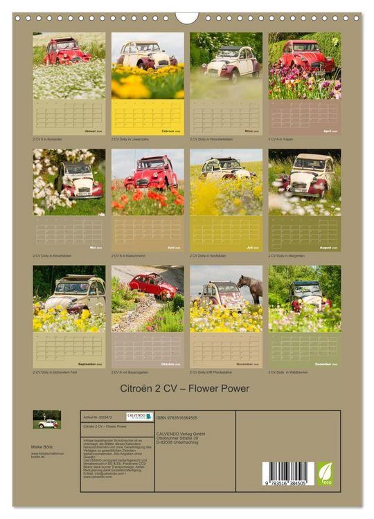 Produktbild: Citro&euml;n 2 CV &ndash; Flower Power (Wandkalender 2026 DIN A3 hoch), CALVENDO Monatskalender