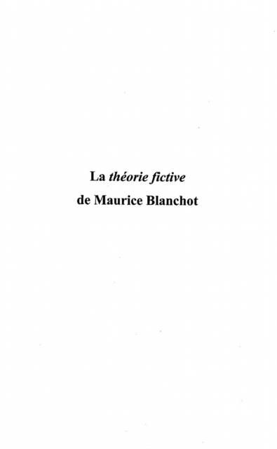 Produktbild: Theorie fictive de maurice blanchot la