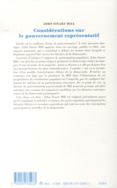 Produktbild: Consid&eacute;rations sur le gouvernement repr&eacute;sentatif