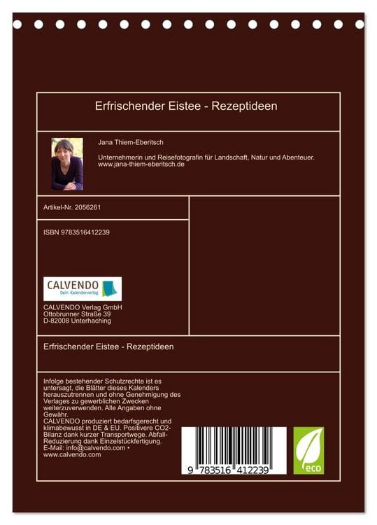 Produktbild: Erfrischender Eistee - Rezeptideen (Tischkalender 2026 DIN A5 hoch), CALVENDO Monatskalender