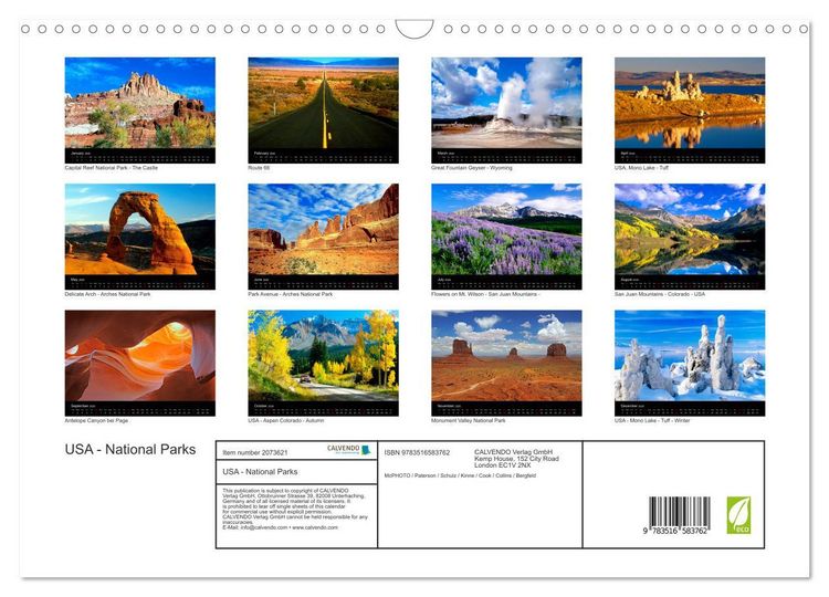 Produktbild: USA - National Parks (Wall Calendar 2026 DIN A3 landscape), CALVENDO 12 Month Wall Calendar