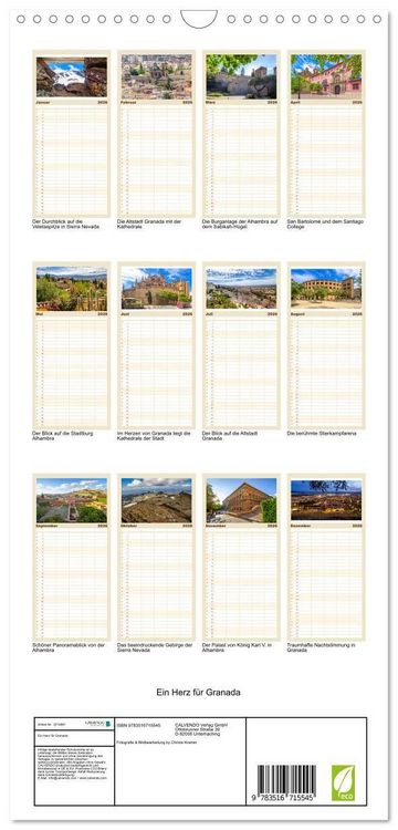 Produktbild: Familienplaner 2026 - Ein Herz f&uuml;r Granada mit 5 Spalten (Wandkalender, 21 x 45 cm) CALVENDO