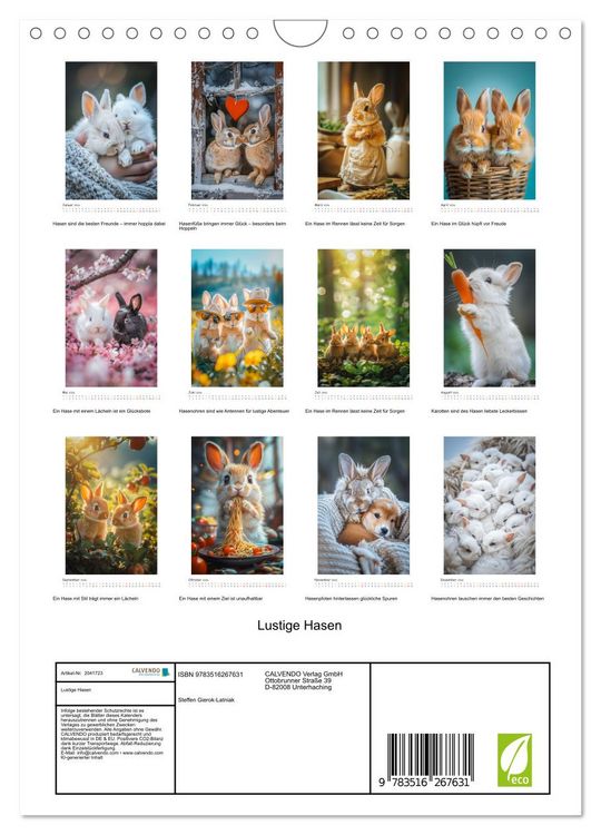 Produktbild: Lustige Hasen (Wandkalender 2026 DIN A4 hoch), CALVENDO Monatskalender