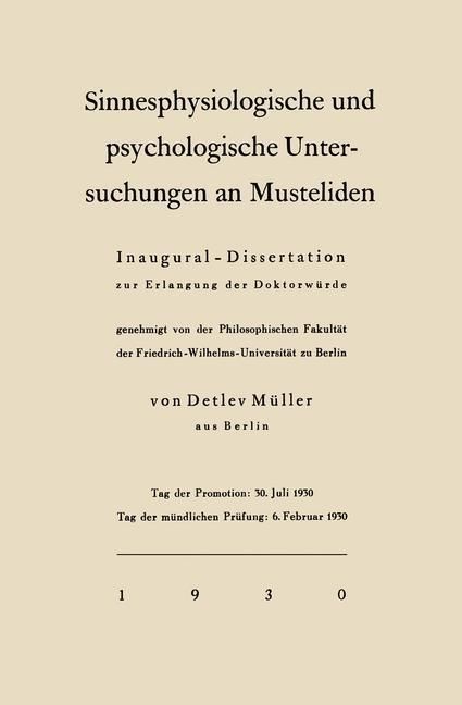 Produktbild: Sinnesphysiologische und psychologische Untersuchungen an Musteliden