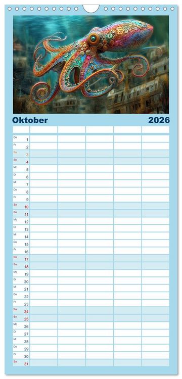 Produktbild: Familienplaner 2026 - Aqua Mechanica &ndash; Steampunk unter dem Meer mit 5 Spalten (Wandkalender, 21 x 45 cm) CALVENDO