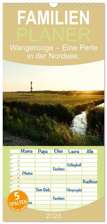 Produktbild: Familienplaner 2026 - Wangerooge &ndash; Eine Perle in der Nordsee. mit 5 Spalten (Wandkalender, 21 x 45 cm) CALVENDO