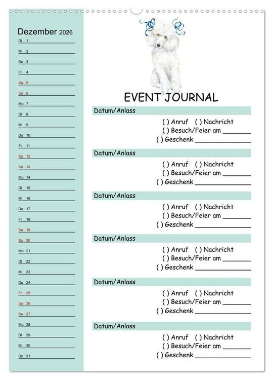 Produktbild: B-DAY PLANER - Aquarell Hunderassen - F&uuml;r Termine, Geschenke, Eventdetails & mehr (hochwertiger Premium Wandkalender 2026 DIN A2 hoch), Kunstdruck in Hochglanz