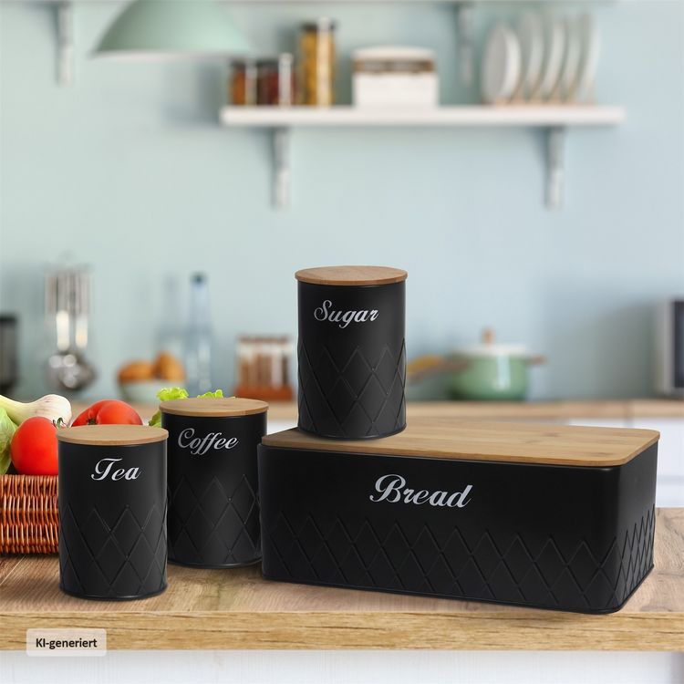 Produktbild: neuetischkultur Brotkasten Vorratsdosen 4er-Set Schwarz Brotkasten Vorratsdosen 4er-Set Schwarz