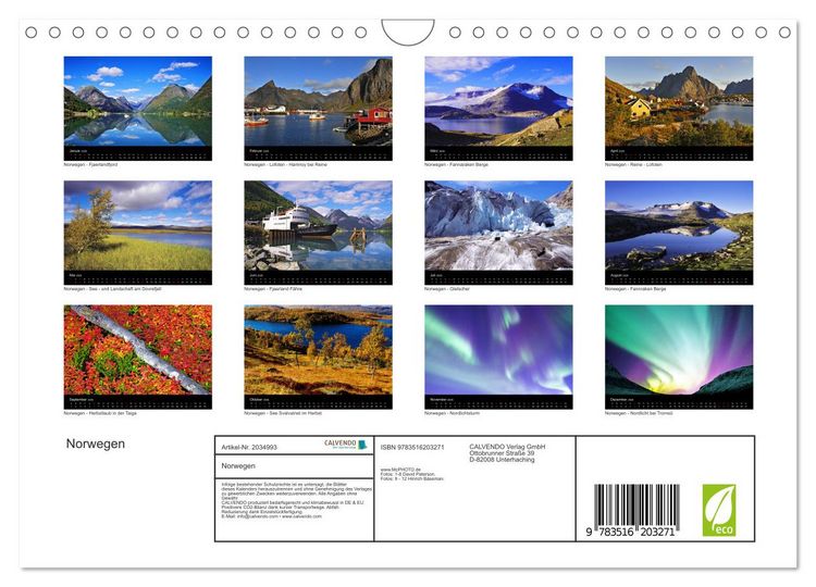 Produktbild: Norwegen (Wandkalender 2026 DIN A4 quer), CALVENDO Monatskalender