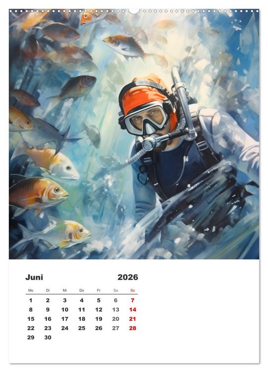 Produktbild: Tauchen im ewigen Blau. Eine Aquarell-Reise in die Tiefen der Meere (Wandkalender 2026 DIN A2 hoch), CALVENDO Monatskalender
