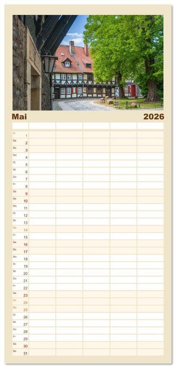 Produktbild: Familienplaner 2026 - Wernigerode - Historische Fachwerkstadt am Harz mit 5 Spalten (Wandkalender, 21 x 45 cm) CALVENDO