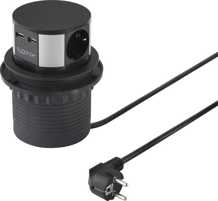 Produktbild: Sygonix SY-4780156 Steckdosenturm Schwarz, Silber Schutzkontakt 1St.