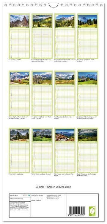 Produktbild: Familienplaner 2026 - S&uuml;dtirol - Gr&ouml;den und Alta Badia mit 5 Spalten (Wandkalender, 21 x 45 cm) CALVENDO