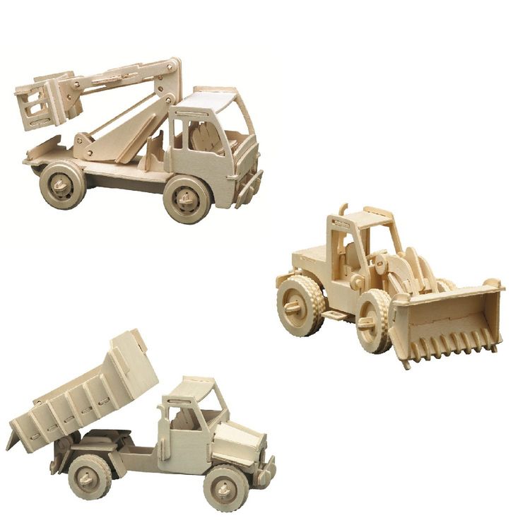 Produktbild: PEBARO 863 - Holzbausatz Baufahrzeug-Set, Radlader, Hubwagen, Kipplader, Holz, 3 Holzkonstruktionen zum Zusammenstecken