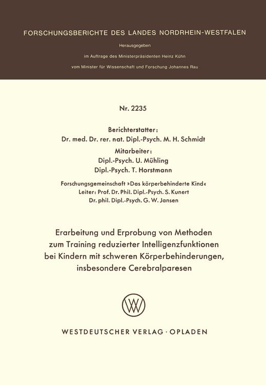 Produktbild: Erarbeitung und Erprobung von Methoden zum Training reduzierter Intelligenzfunktionen bei Kindern mit schweren K&ouml;rperbehinderungen, insbesondere Cerebralparesen
