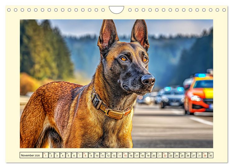 Produktbild: Malinois im Einsatz. Heldenhafte Hunde mit Ausdauer und Mut (Wandkalender 2026 DIN A4 quer), CALVENDO Monatskalender