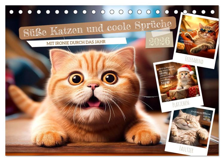 Produktbild: S&uuml;&szlig;e Katzen und coole Spr&uuml;che (Tischkalender 2026 DIN A5 quer), CALVENDO Monatskalender