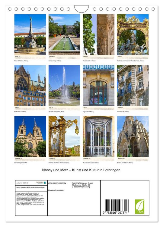 Produktbild: Nancy und Metz &ndash; Kunst und Kultur in Lothringen (Wandkalender 2027 DIN A4 hoch), CALVENDO Monatskalender