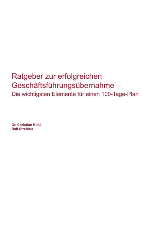 Produktbild: Ratgeber zur erfolgreichen Gesch&auml;ftsf&uuml;hrungs&uuml;bernahme