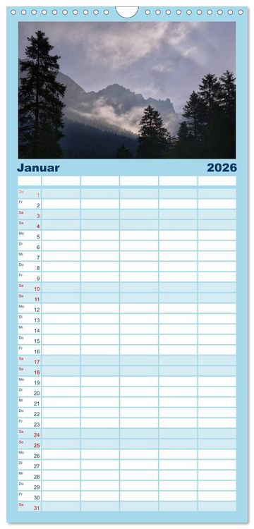 Produktbild: Familienplaner 2026 - Zauber der Berge mit 5 Spalten (Wandkalender, 21 x 45 cm) CALVENDO