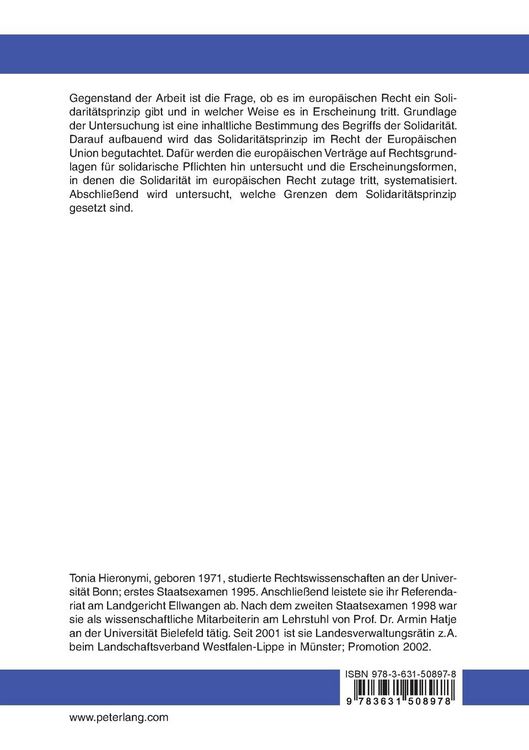 Produktbild: Solidarität als Rechtsprinzip in der Europäischen Union