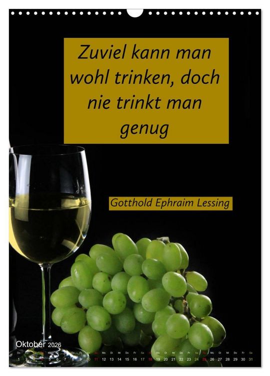 Produktbild: WEIN Weisheiten und Sprichworte (Wandkalender 2026 DIN A3 hoch), CALVENDO Monatskalender