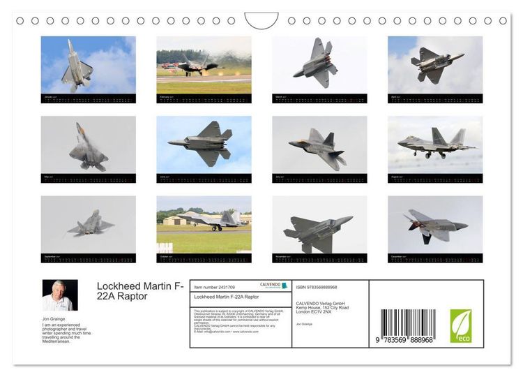 Produktbild: Lockheed Martin F-22A Raptor (Wall Calendar 2027 DIN A4 landscape), CALVENDO 12 Month Wall Calendar