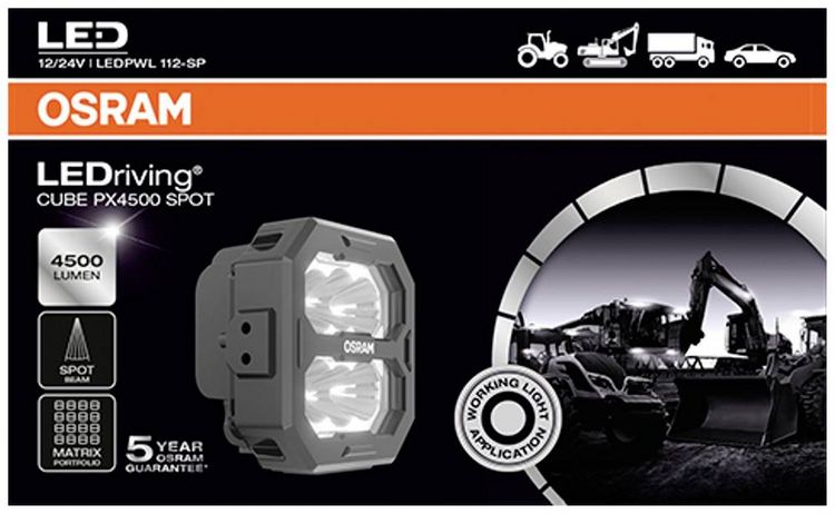 Produktbild: Osram Automotive Arbeitsscheinwerfer 12 V, 24V LEDriving&reg; Cube PX4500 Spot LEDPWL 112-SP Breites Fernlicht (B x H x T) 68.4 x 113